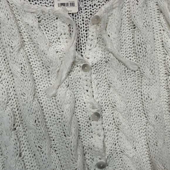 NWT Free People Robyn Cable Knit Bell Sleeve Cropped Cardigan Sweater Women's XL - Picture 4 of 11
